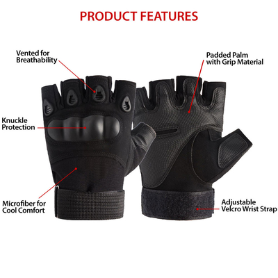 Polyurethane Palms Mens Waterproof Fingerless Gloves Outdoor Tactical Gear Flexible Lightweight